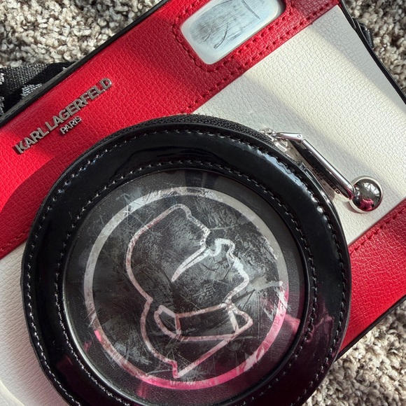 Karl Lagerfeld Red and Cream Camera-Inspired Bag - Picture 2 of 2